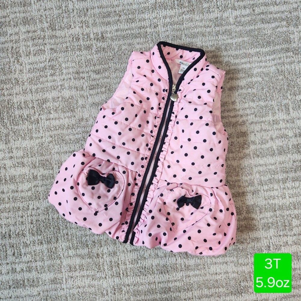 Kids Headquarters Pink Black Polka Dot Puffer Vest Sz 3T